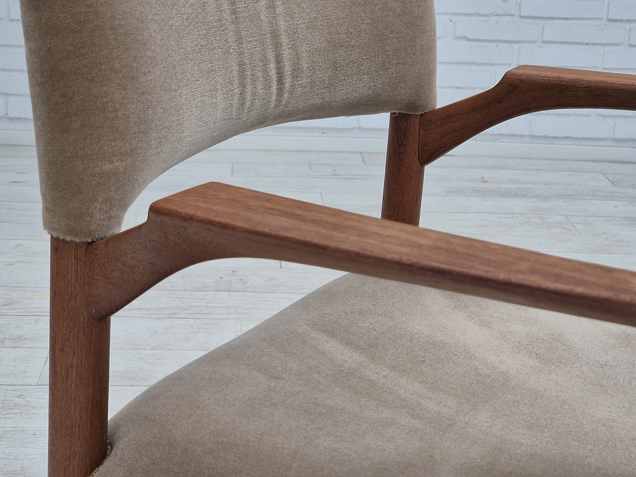 Danish chair, solid teak wood, furniture velour, 1970s 5