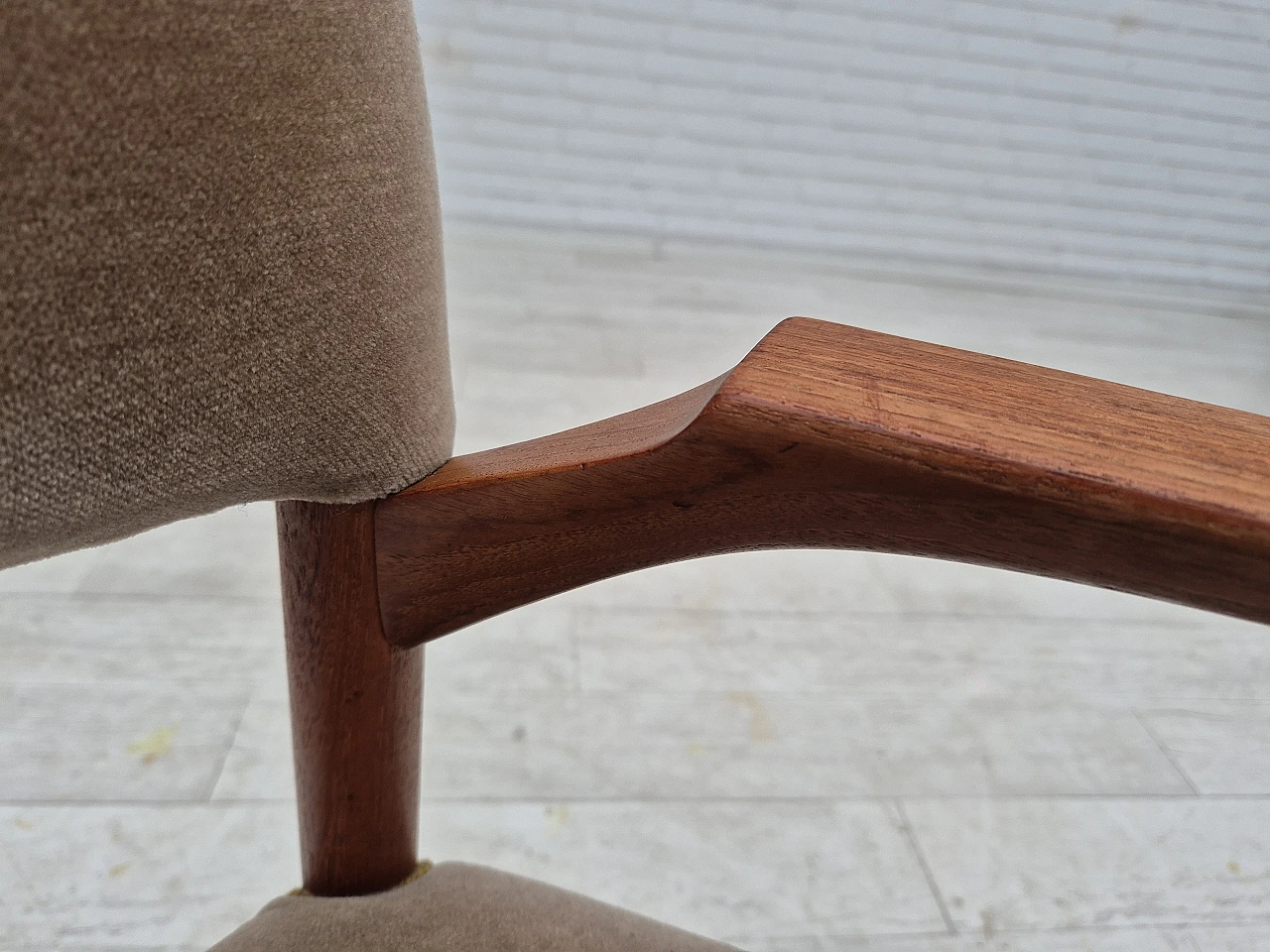 Danish chair, solid teak wood, furniture velour, 1970s 6