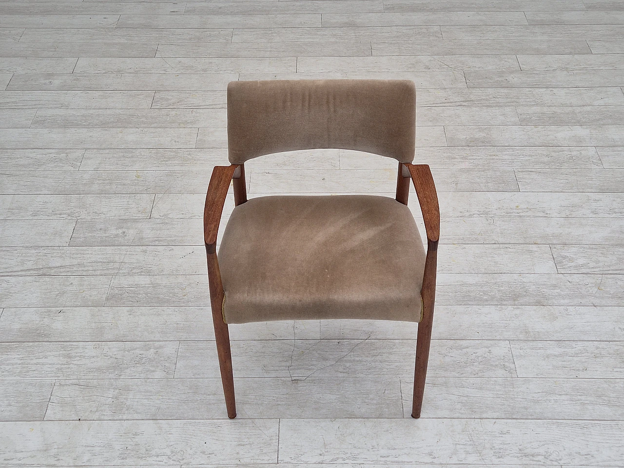 Danish chair, solid teak wood, furniture velour, 1970s 8