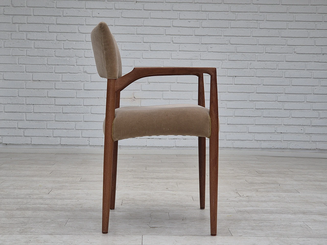 Danish chair, solid teak wood, furniture velour, 1970s 9
