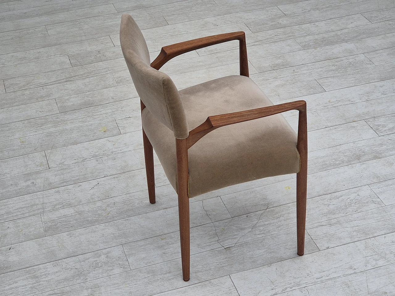 Danish chair, solid teak wood, furniture velour, 1970s 10