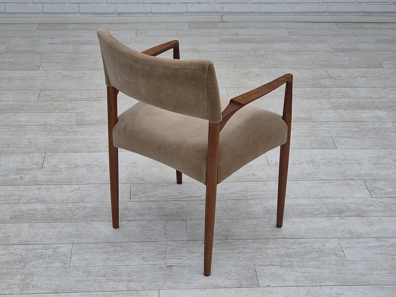 Danish chair, solid teak wood, furniture velour, 1970s 11