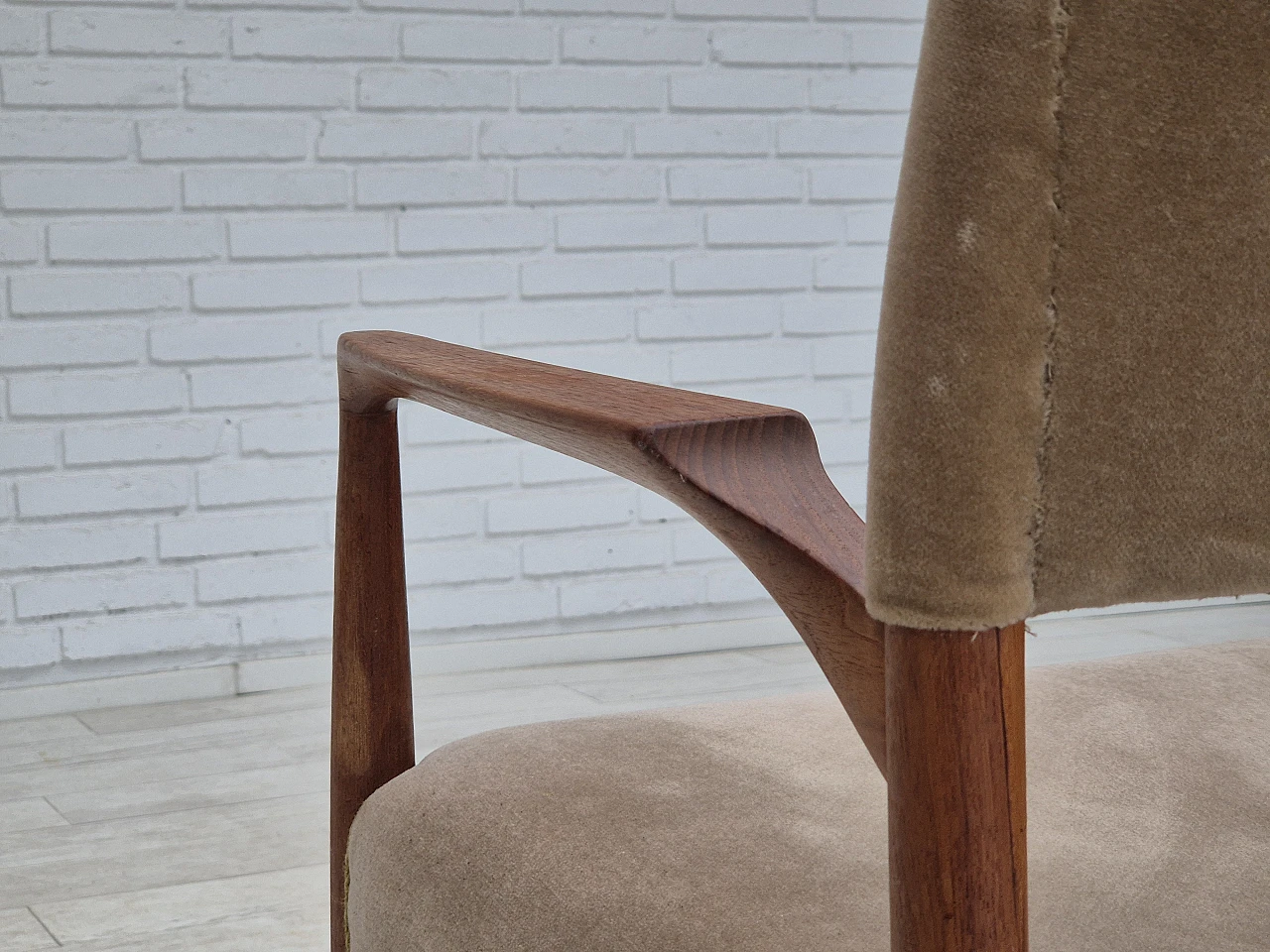Danish chair, solid teak wood, furniture velour, 1970s 13