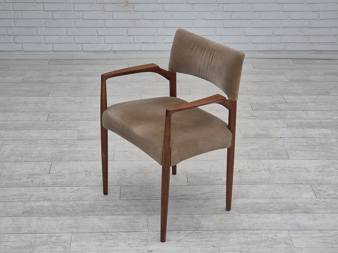 Danish chair, solid teak wood, furniture velour, 1970s 15