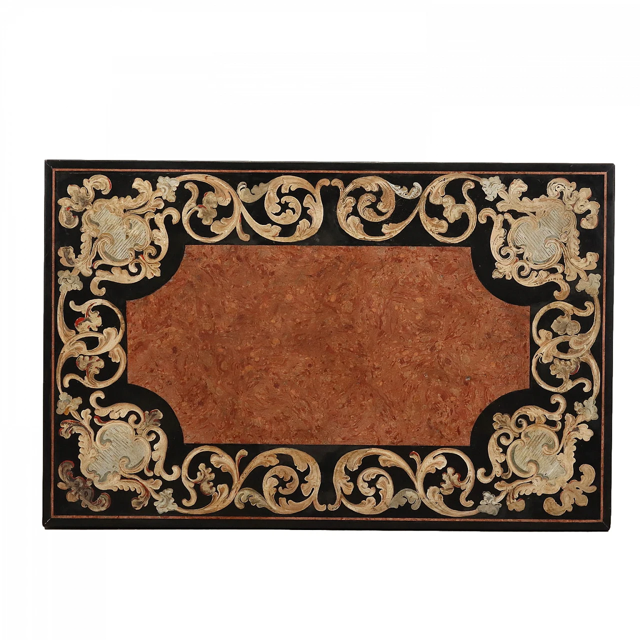 Piano di tavolo in scagliola con decori floreali, inizio '700 1