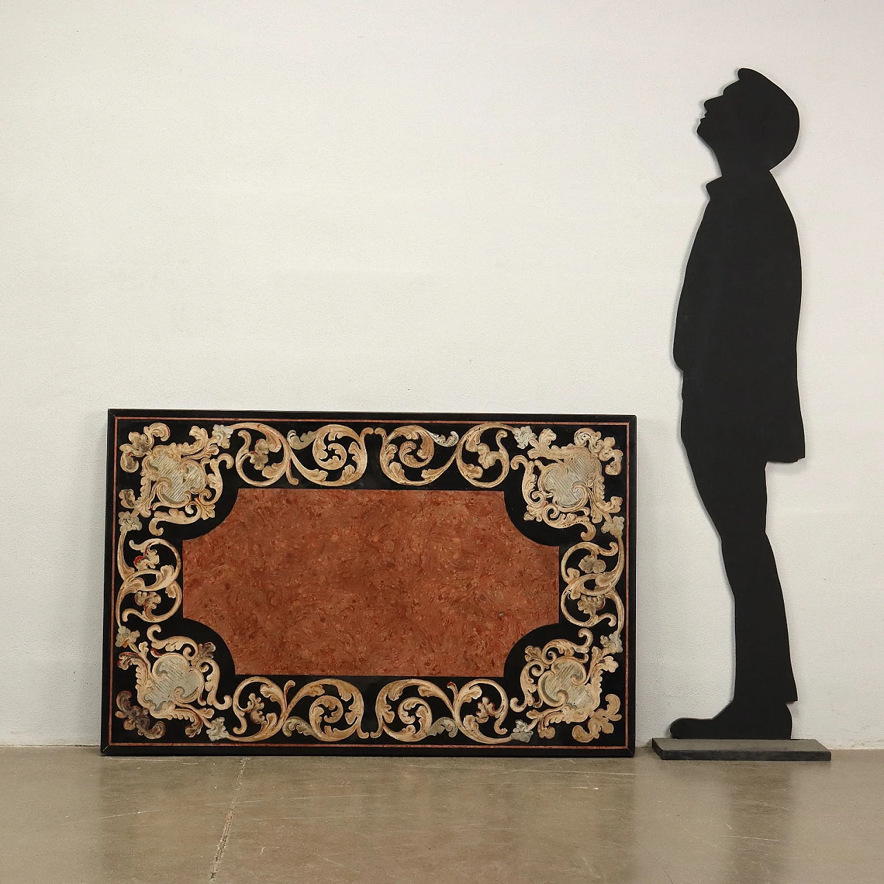 Piano di tavolo in scagliola con decori floreali, inizio '700 2