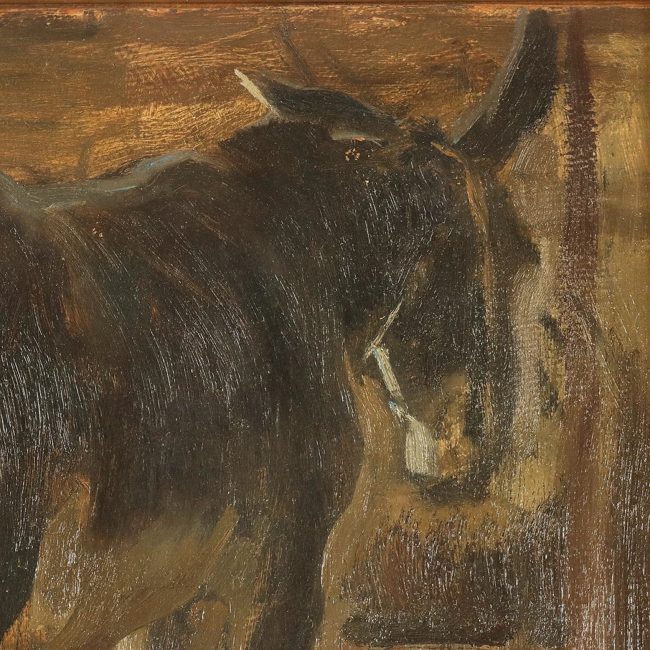 Carlo Vittori, Interior of a stable with donkey, oil on hardboard 3