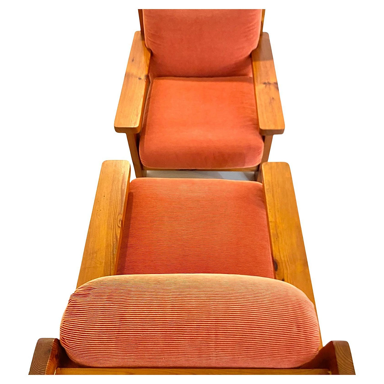 Coppia ci grandi poltrone in legno e velluto rosso, Italia anni 70 7