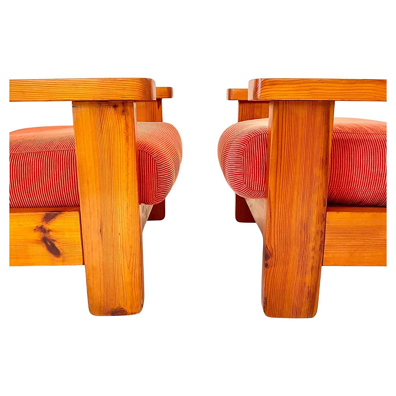 Coppia ci grandi poltrone in legno e velluto rosso, Italia anni 70 10