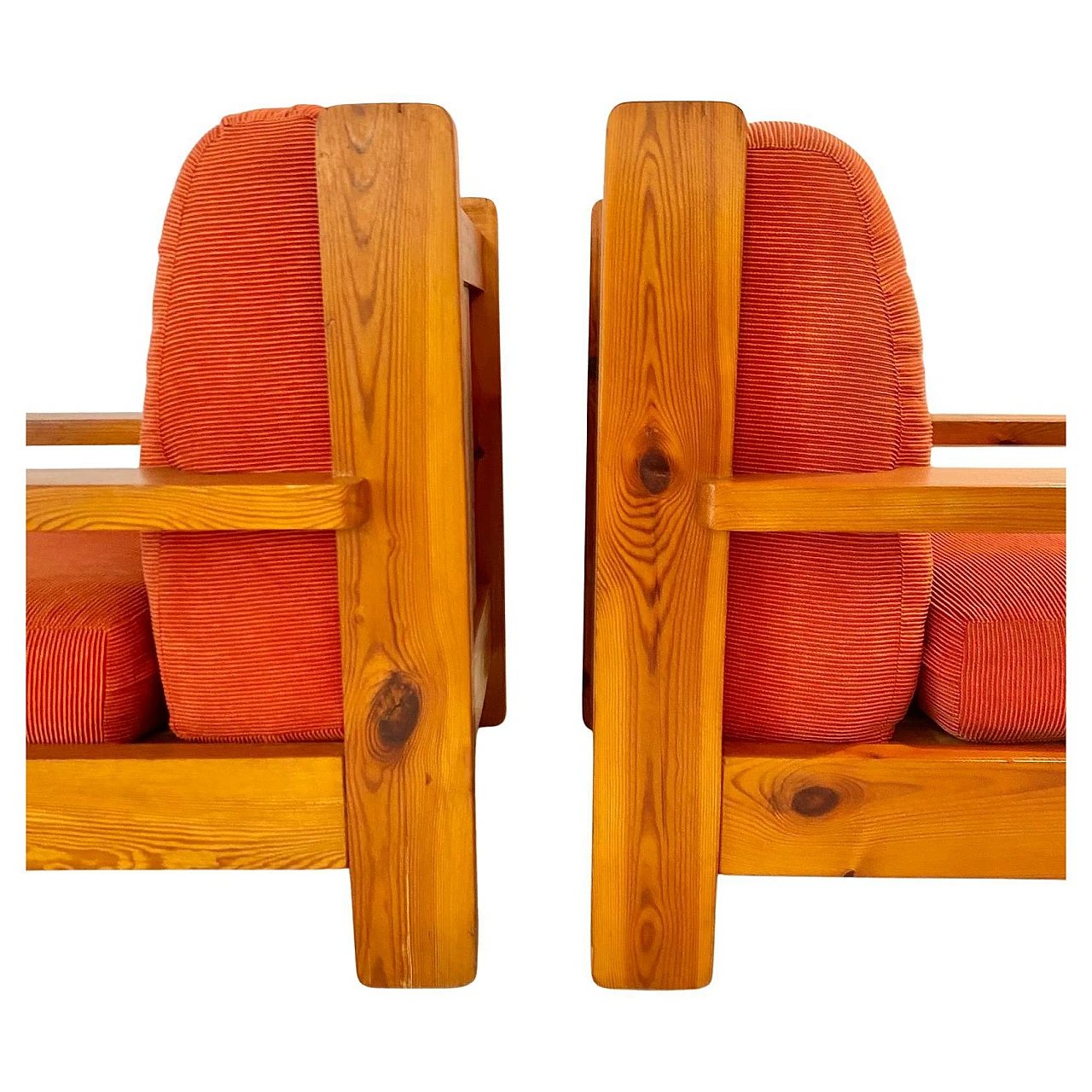 Coppia ci grandi poltrone in legno e velluto rosso, Italia anni 70 11