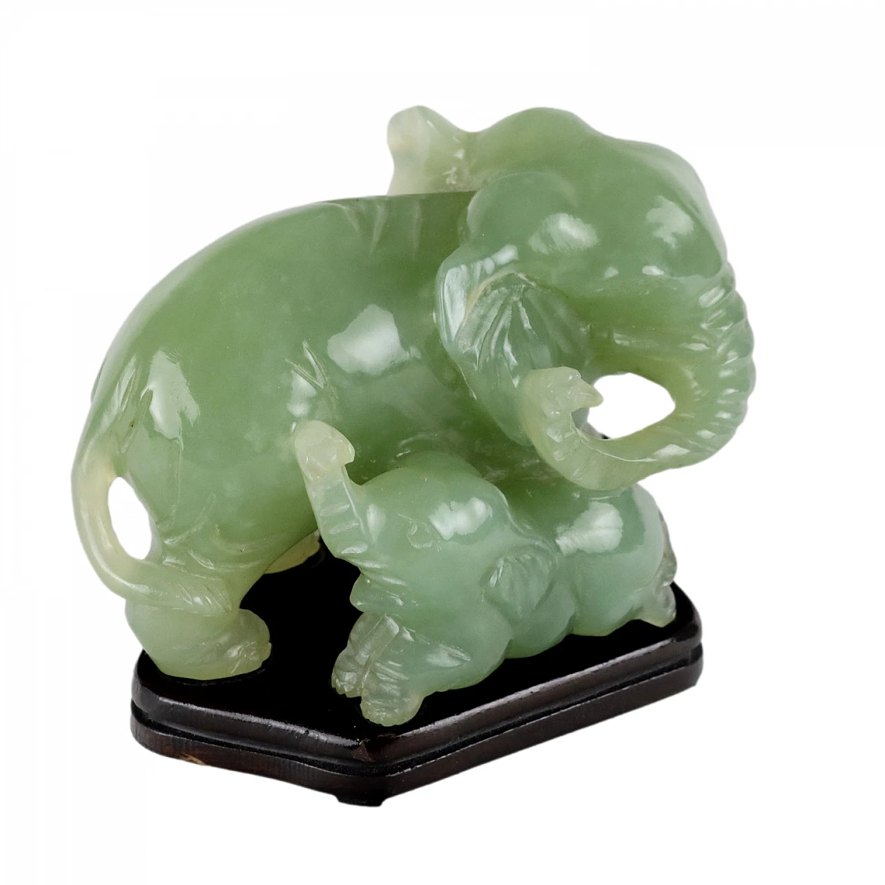 Antique Sculpture Elephant Jade Stone Wood China XX Century 1
