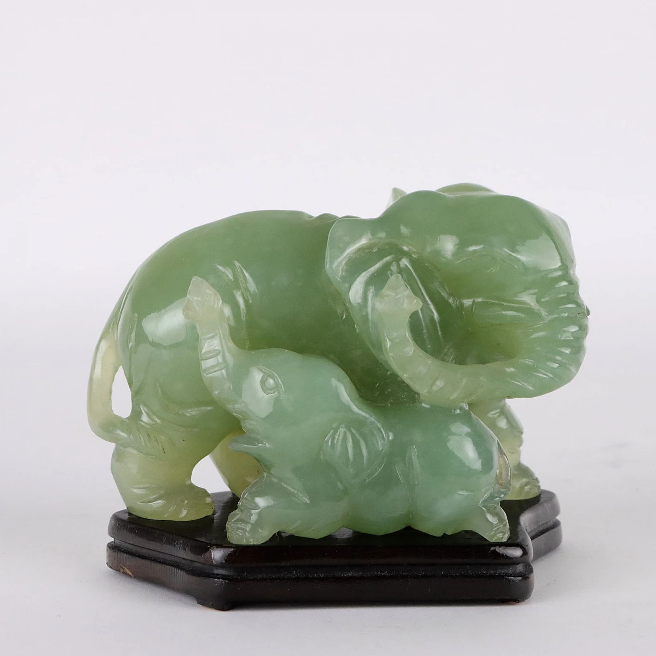 Antique Sculpture Elephant Jade Stone Wood China XX Century 3