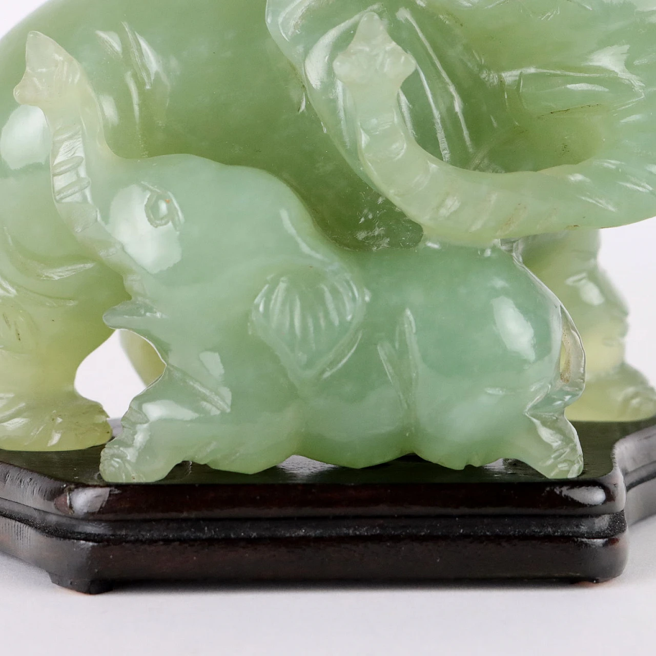Antique Sculpture Elephant Jade Stone Wood China XX Century 6