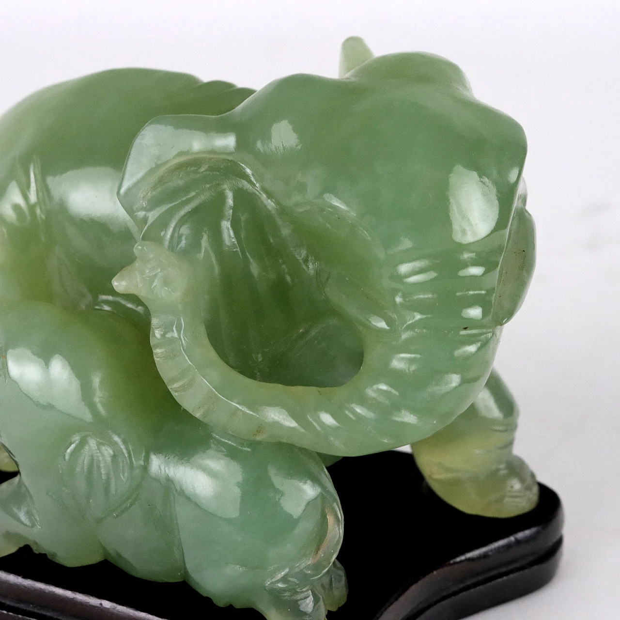 Antique Sculpture Elephant Jade Stone Wood China XX Century 7