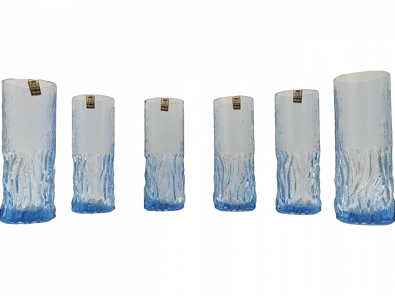 6 bicchieri postmoderni in cristallo molato a mano, anni '70 5