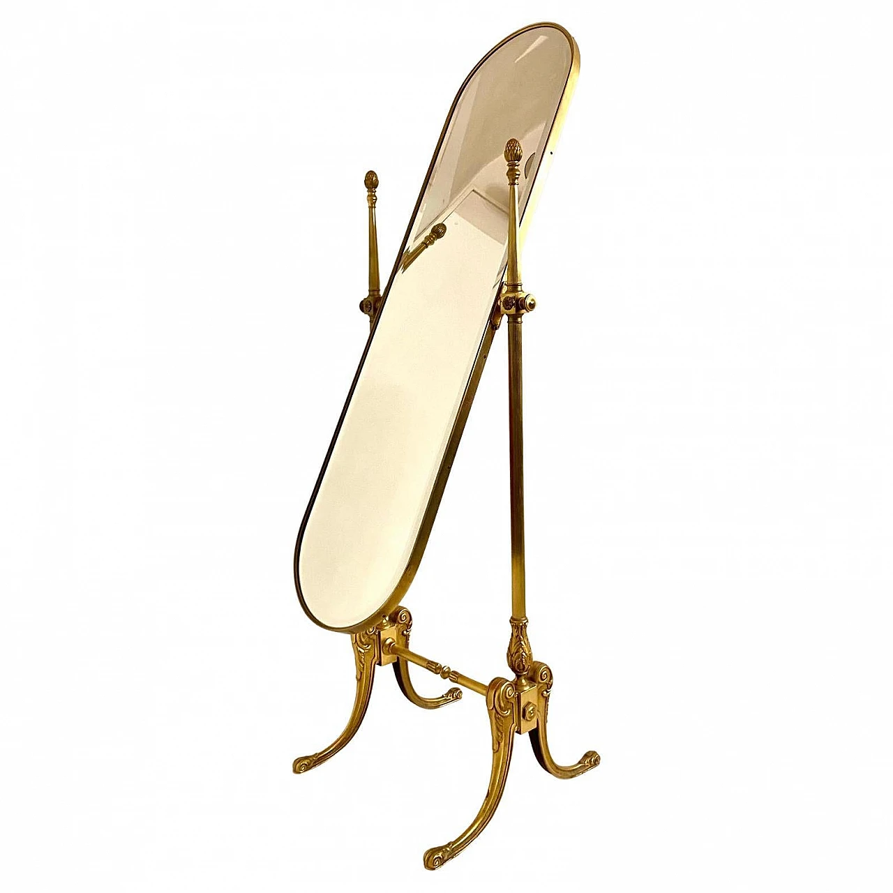 Floor mirror in brass and cut glass, 50s 1