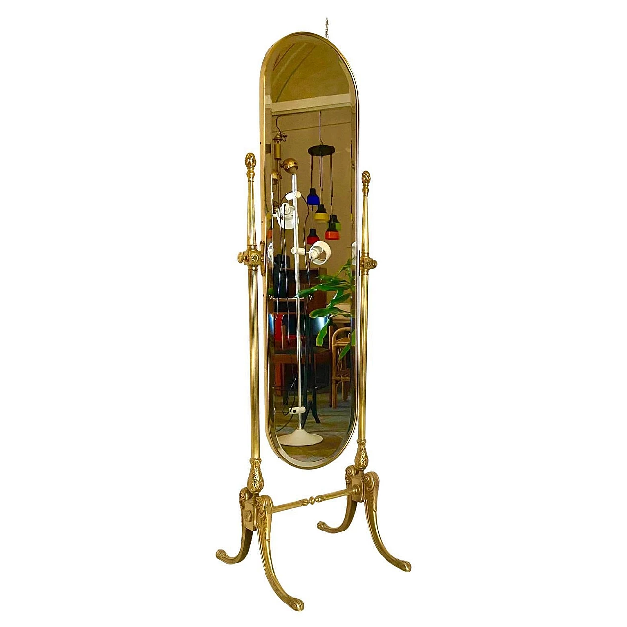 Floor mirror in brass and cut glass, 50s 12