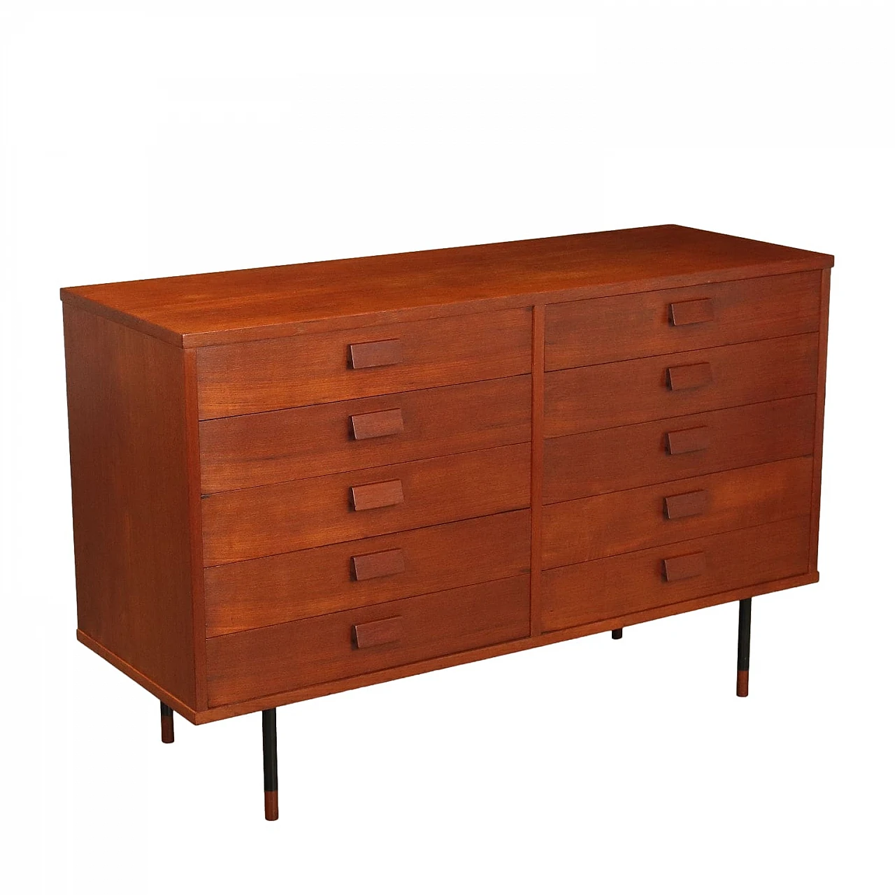 Dresser with double column of drawers in teak and metal, 1960s 1