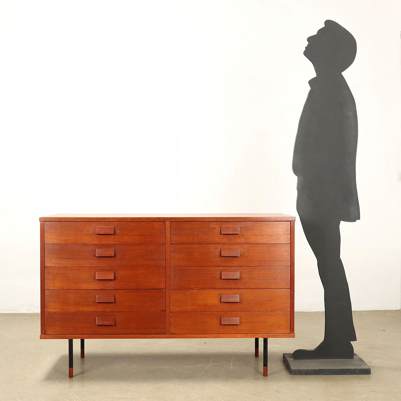 Dresser with double column of drawers in teak and metal, 1960s 2