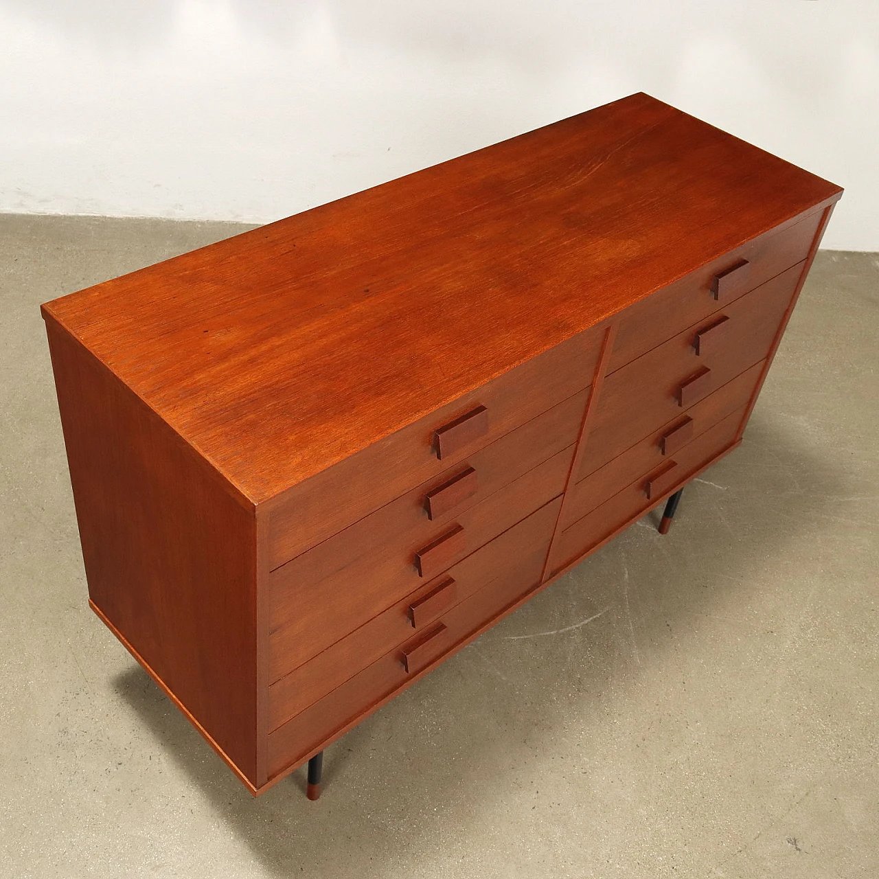 Dresser with double column of drawers in teak and metal, 1960s 3