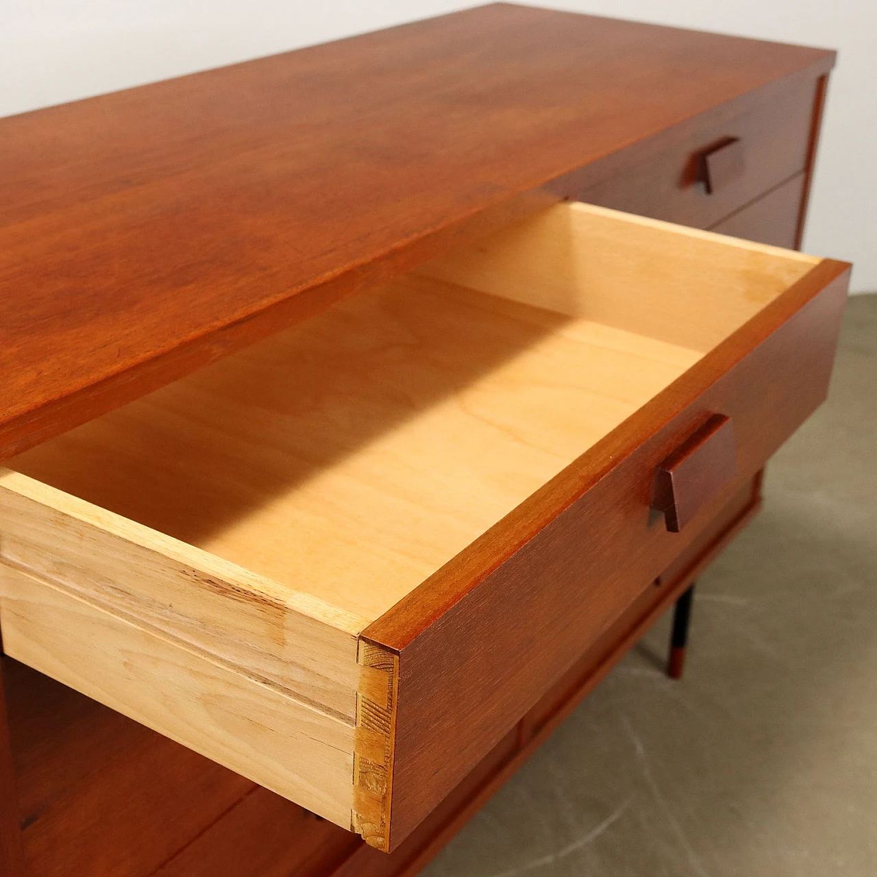Dresser with double column of drawers in teak and metal, 1960s 4