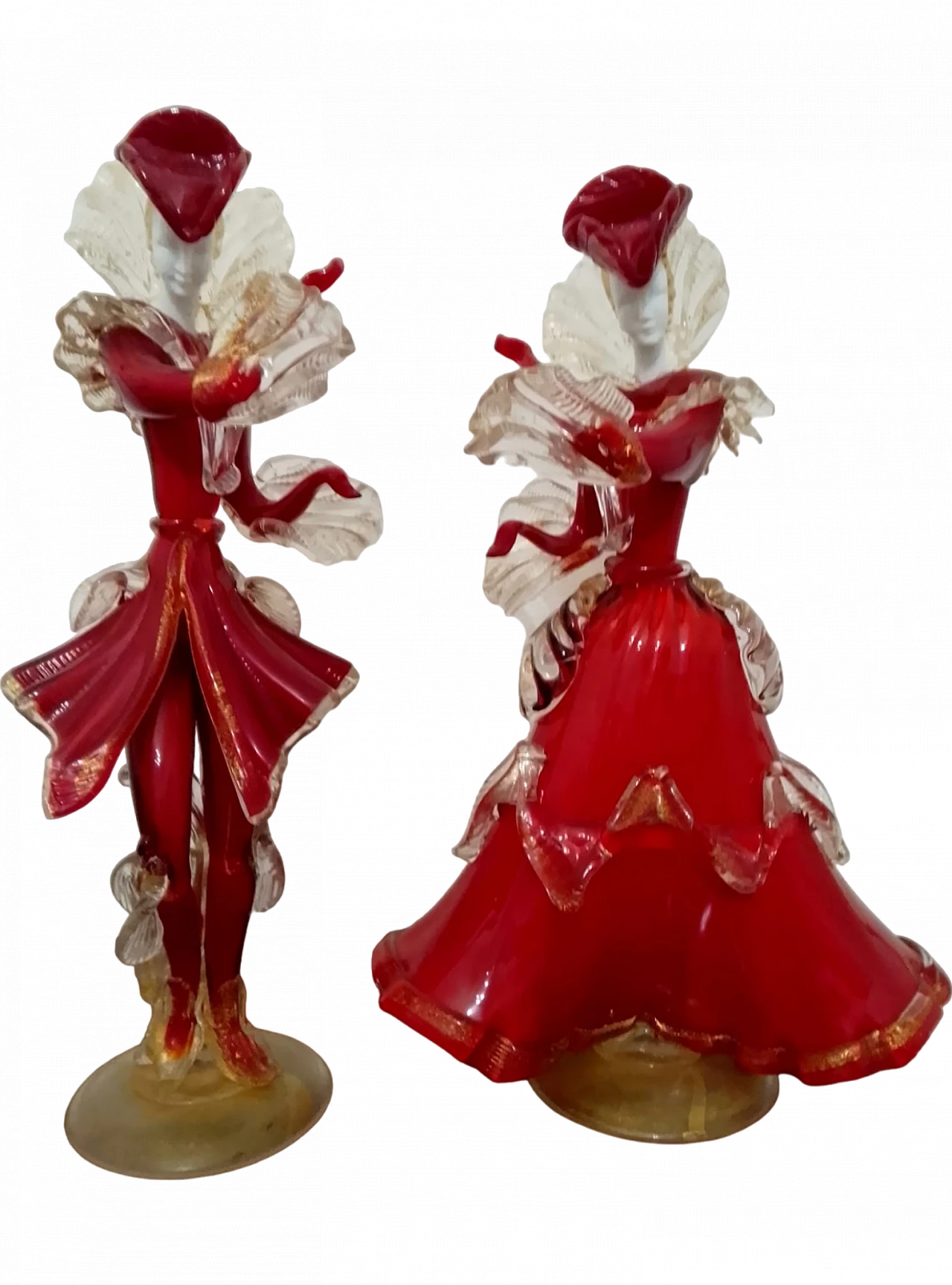 Coppia damine goldoniane in vetro di Murano, '900 10
