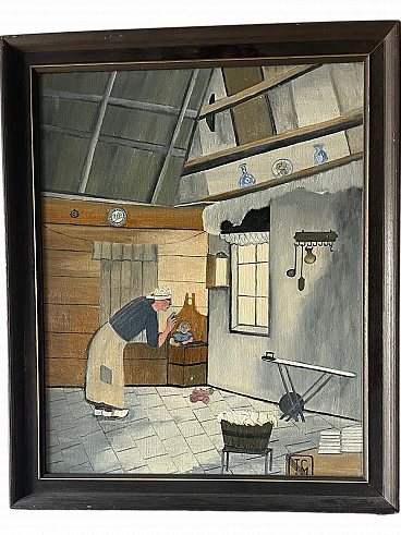 Naive Art by Joop Smits, oil on canvas, mid 20th century