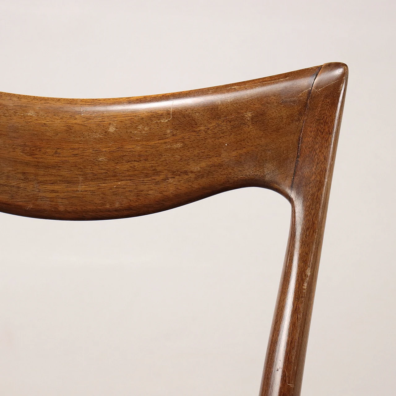 6 Sedie in legno con seduta imbottita e in tessuto beige, anni '50 4