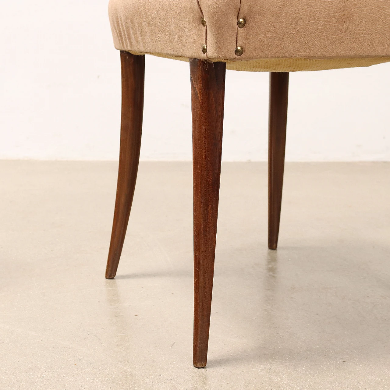 6 Sedie in legno con seduta imbottita e in tessuto beige, anni '50 6