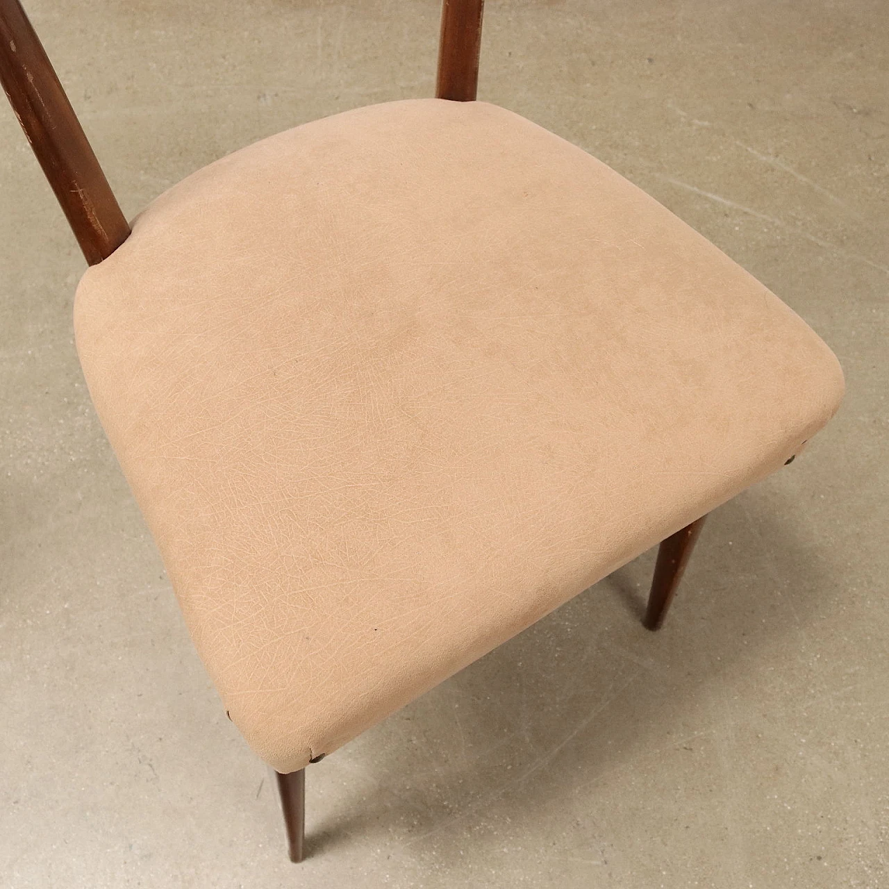 6 Sedie in legno con seduta imbottita e in tessuto beige, anni '50 7
