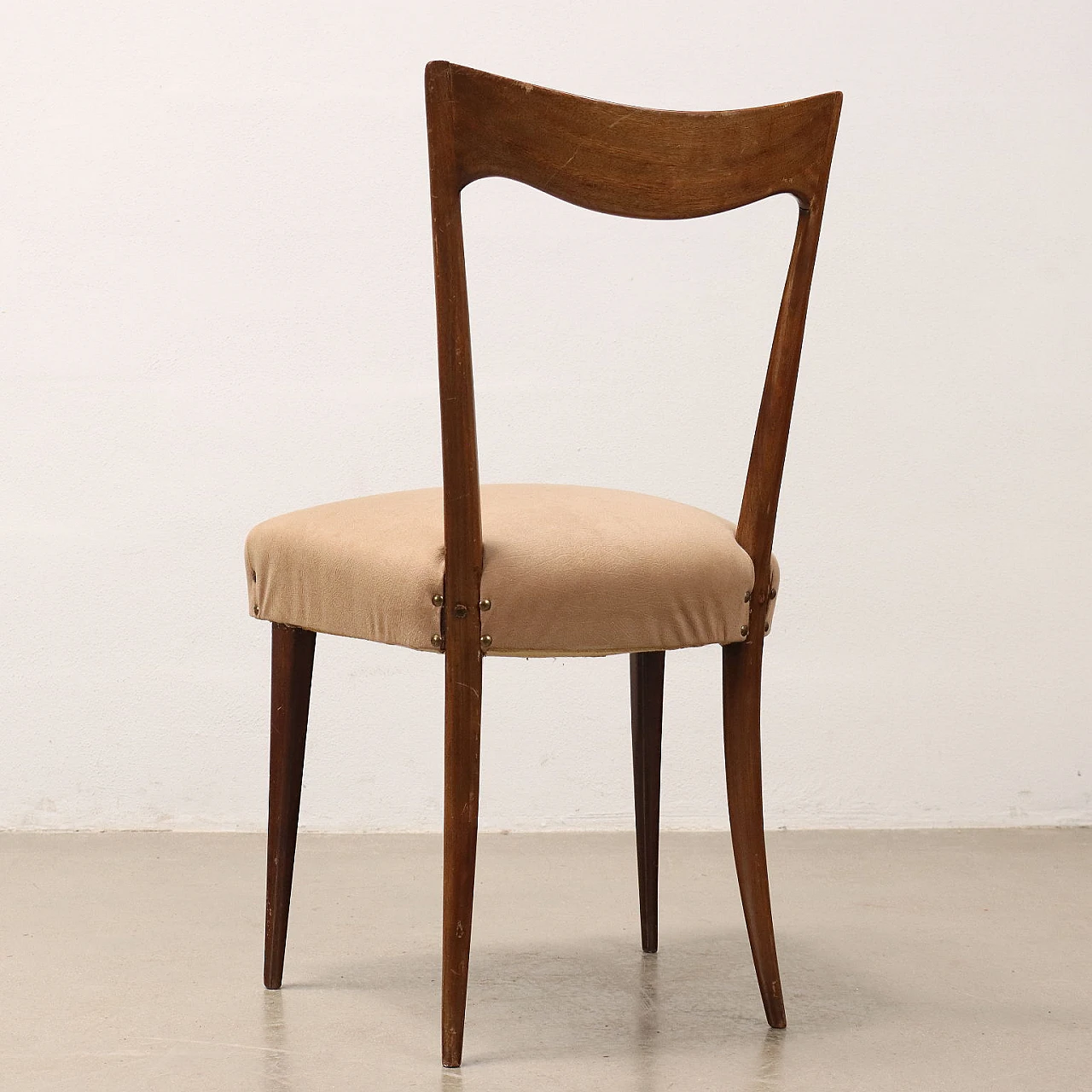 6 Sedie in legno con seduta imbottita e in tessuto beige, anni '50 8