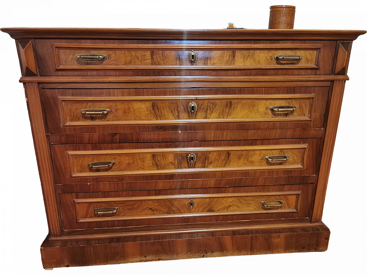 Wooden chest of drawers with brass details, mid-20th century 4