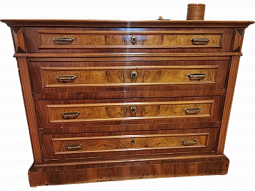 Wooden chest of drawers with brass details, mid-20th century