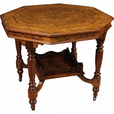Octagonal inlaid wooden table, '900