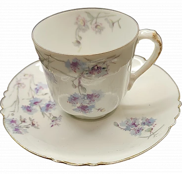 Tazza da caffè con piattino floreali Limoges fine '800