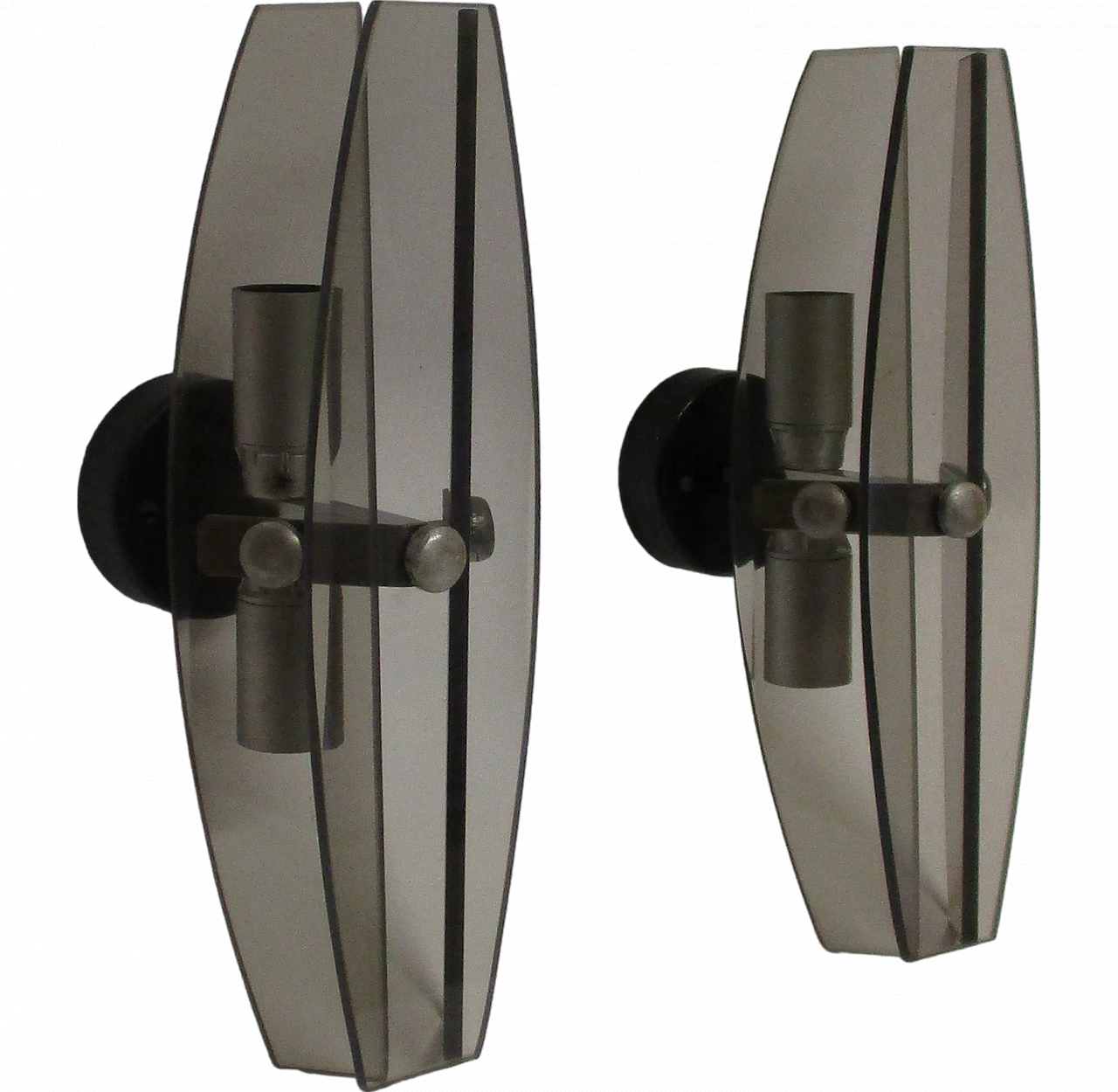 Coppia applique Fontana Arte in cristallo e metallo anni '60 6