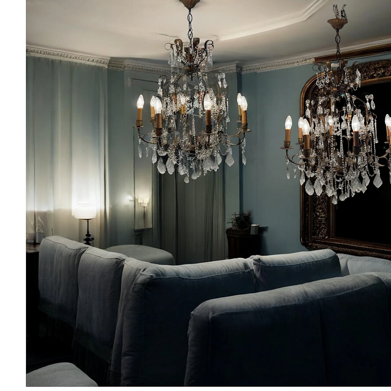 Pair of florentine Macaroni Murano glass tole chandeliers, 1960s 3