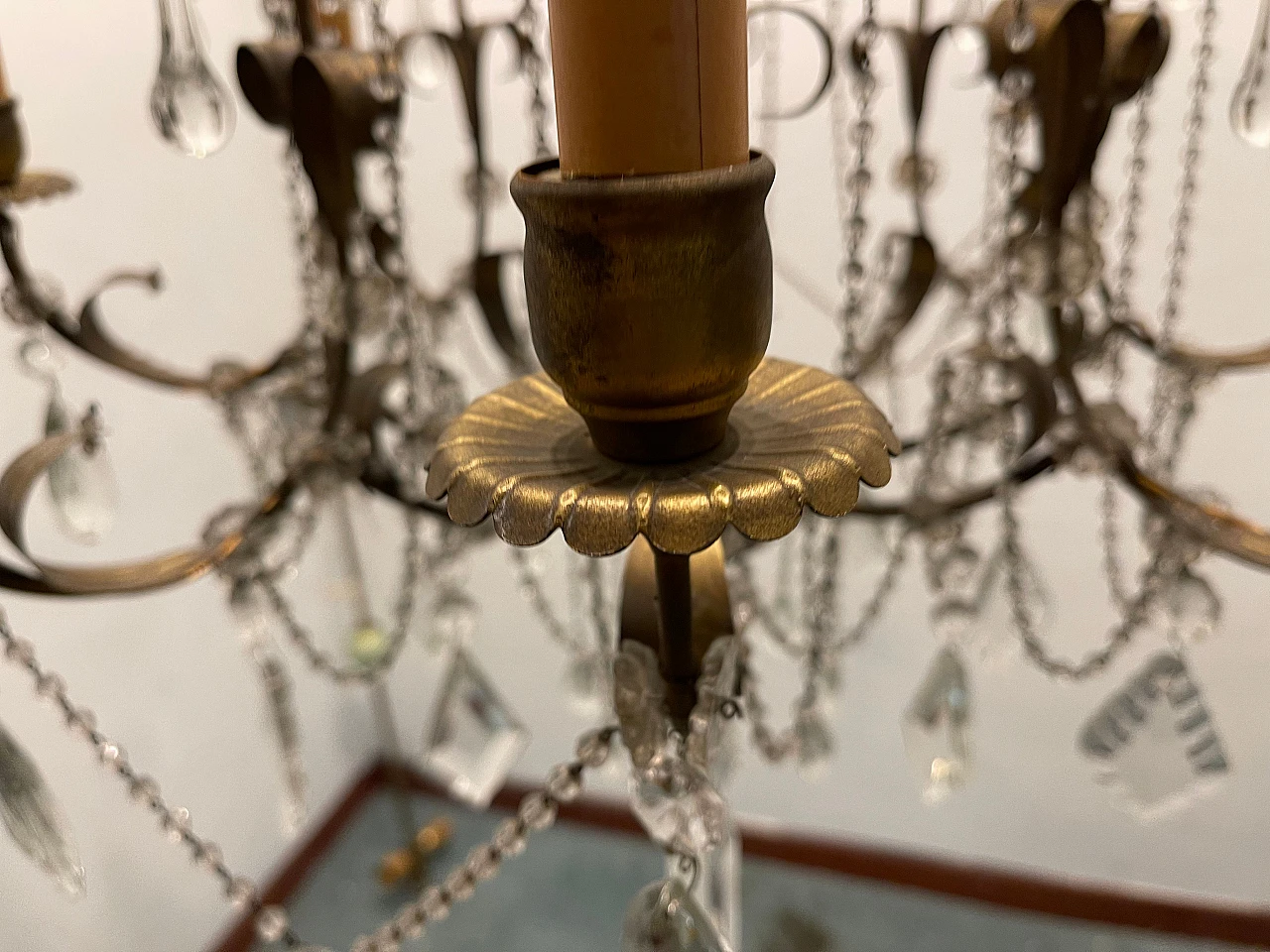 Pair of florentine Macaroni Murano glass tole chandeliers, 1960s 7