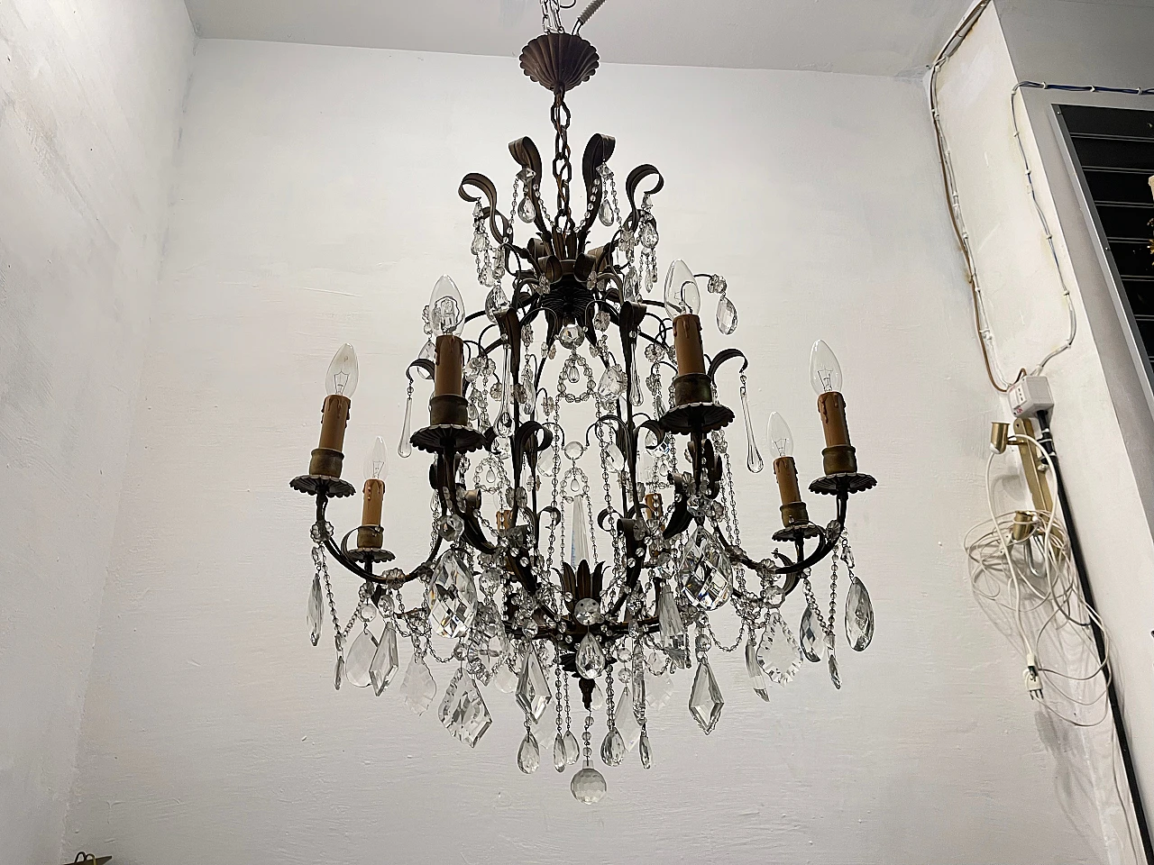 Pair of florentine Macaroni Murano glass tole chandeliers, 1960s 12