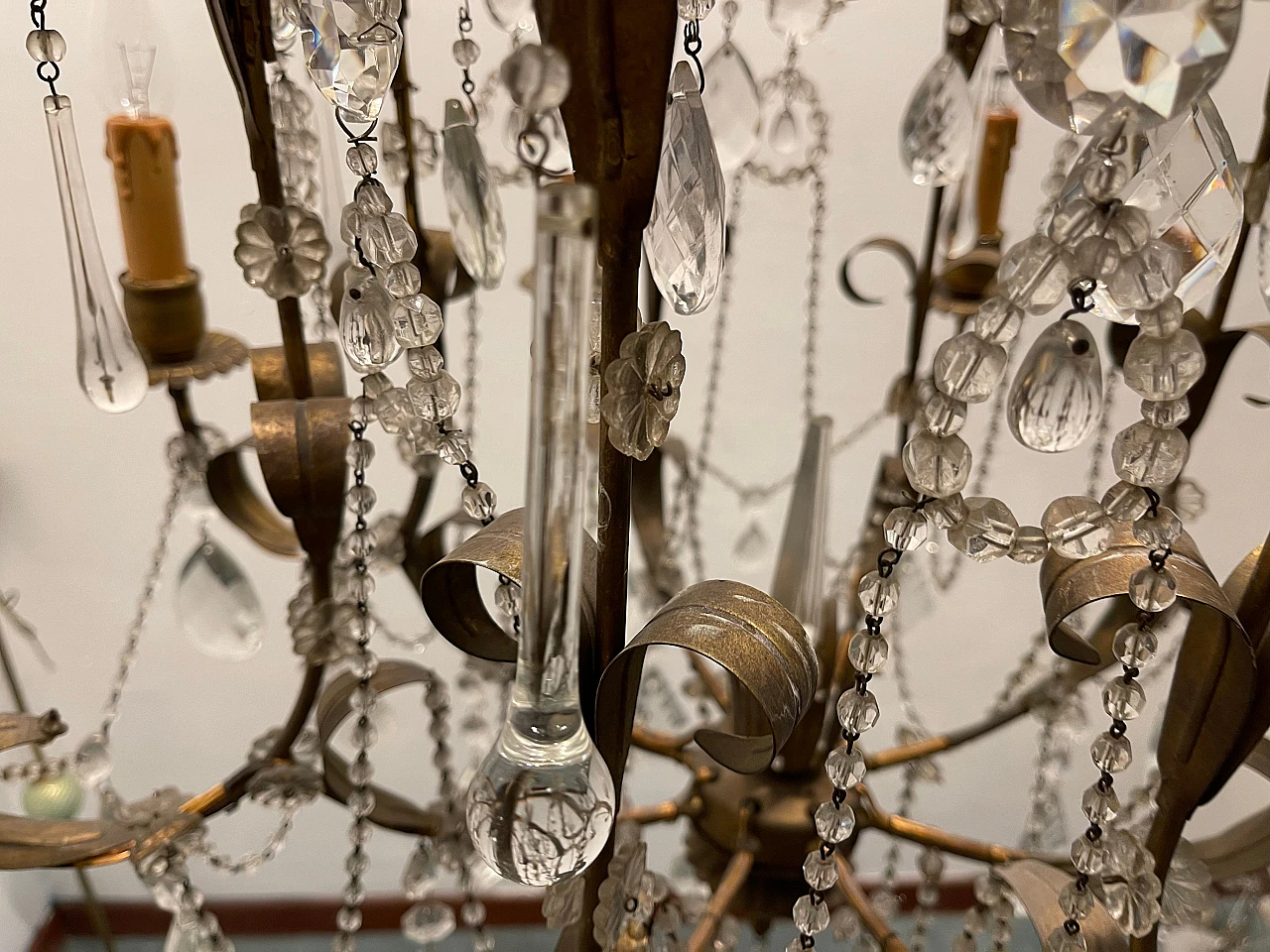 Pair of florentine Macaroni Murano glass tole chandeliers, 1960s 14