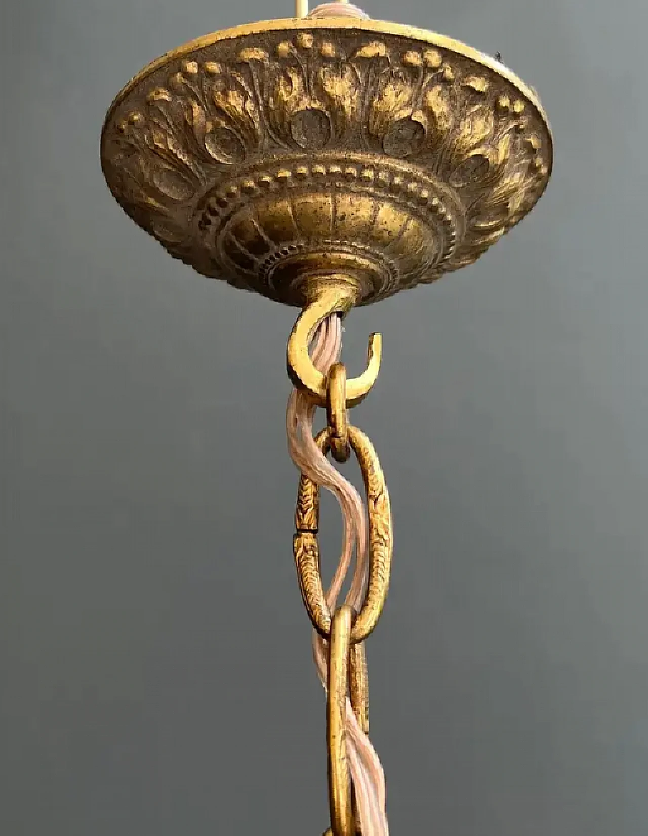 Lampadario a mongolfiera stile Impero in bronzo e cristallo, anni '40 4