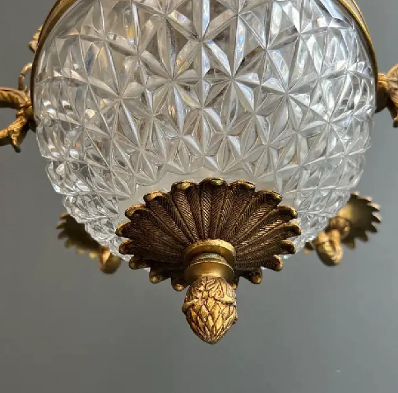 Lampadario a mongolfiera stile Impero in bronzo e cristallo, anni '40 7