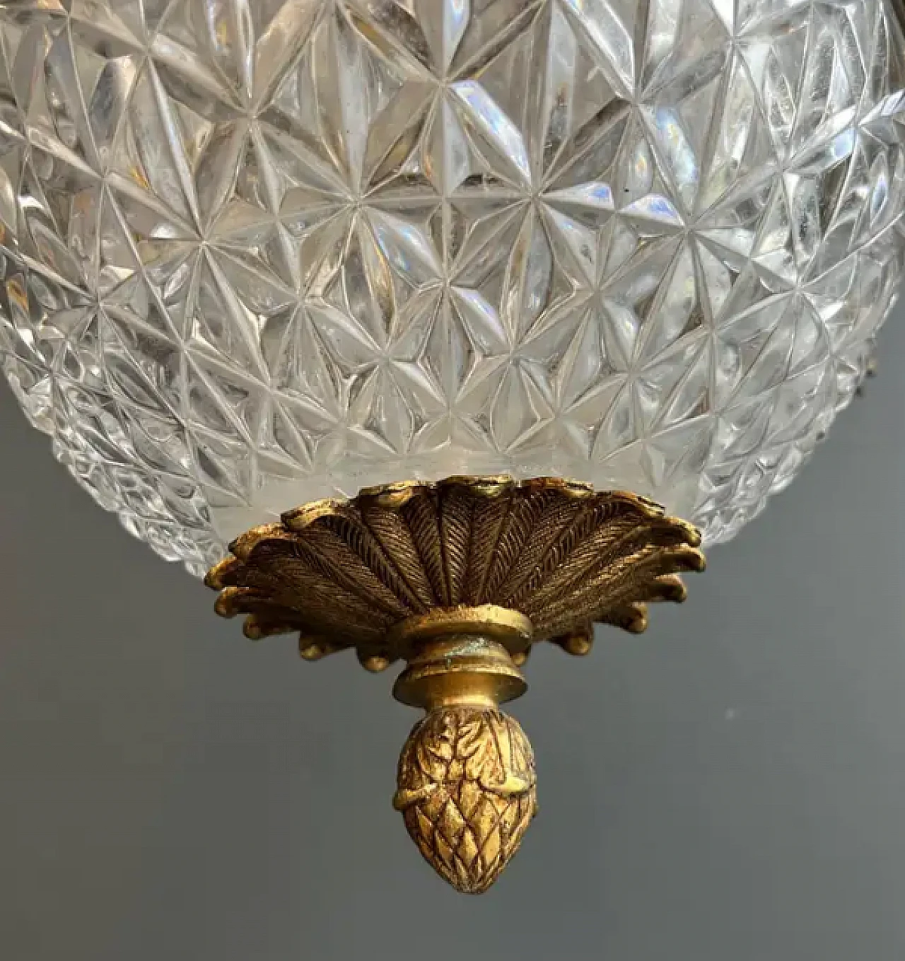 Lampadario a mongolfiera stile Impero in bronzo e cristallo, anni '40 8