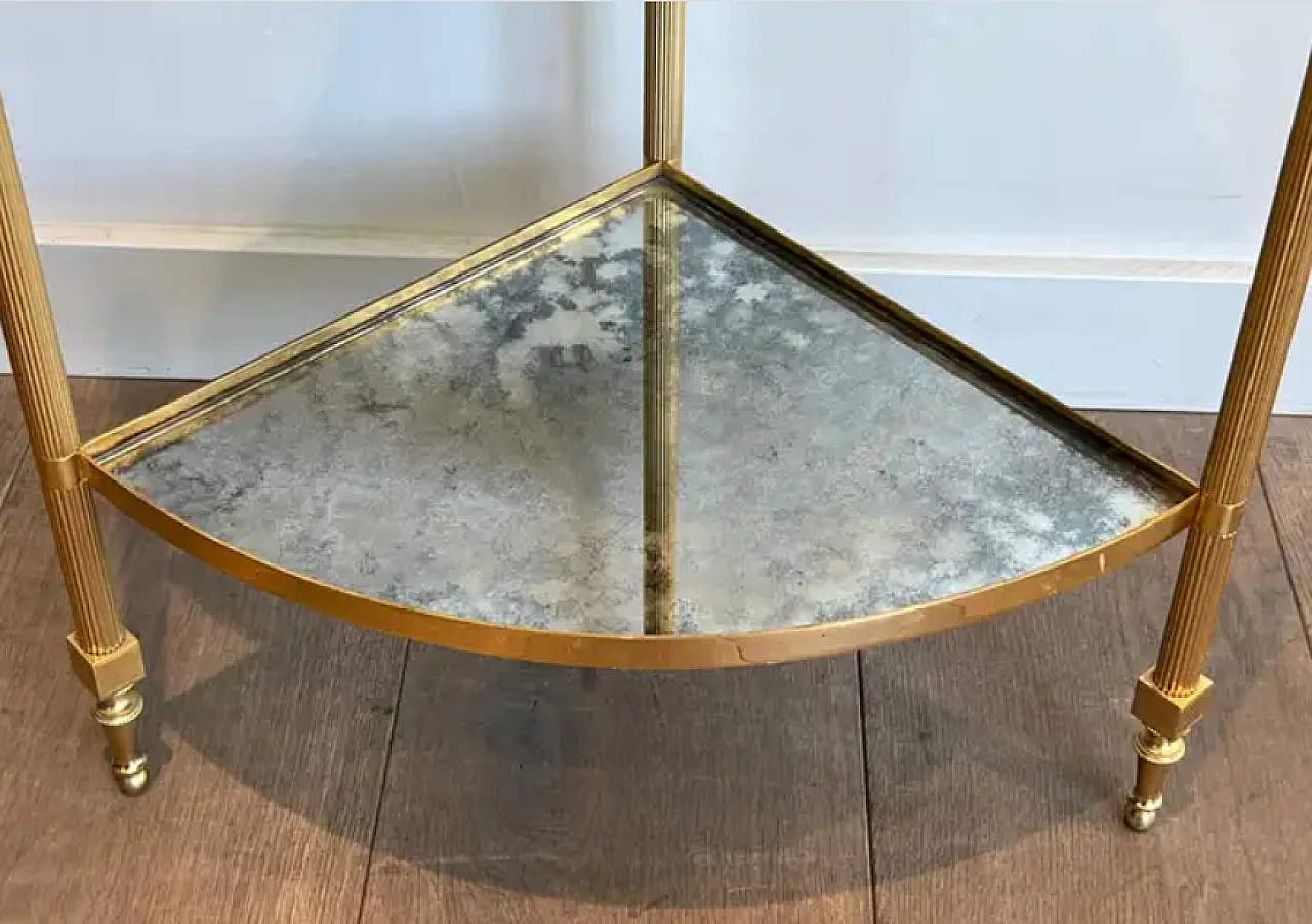 Coppia di tavolini angolari in metallo e ripiani a specchio, anni '40 10