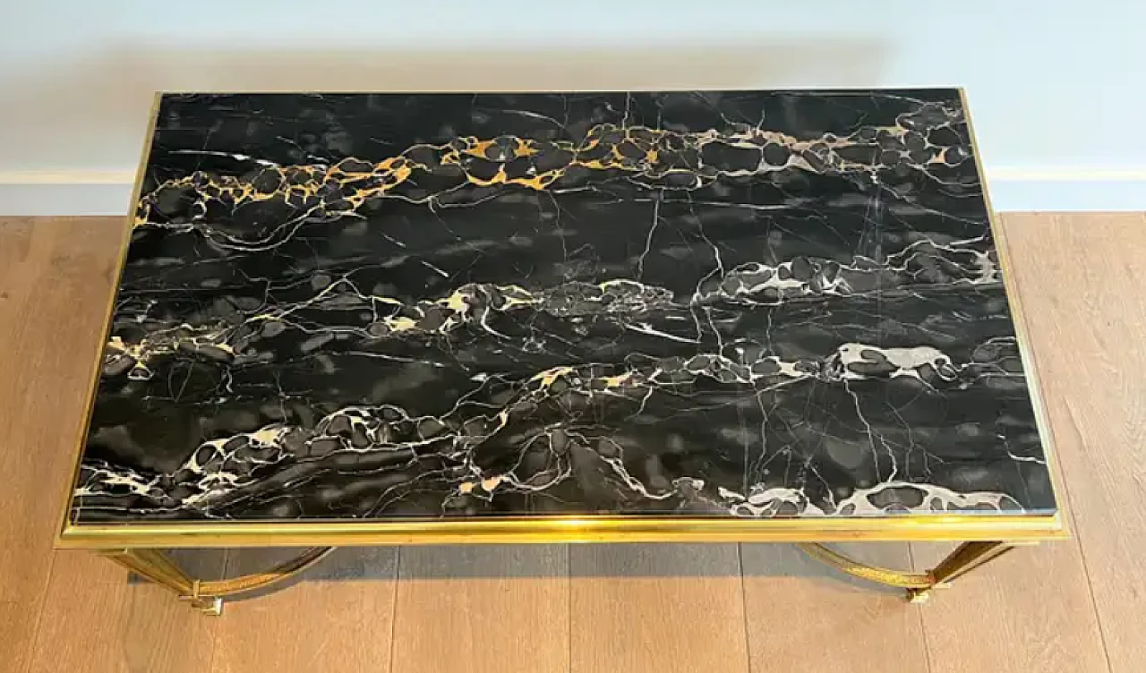 Tavolino da caffè in bronzo con piano in marmo nero Portor, anni '40 5