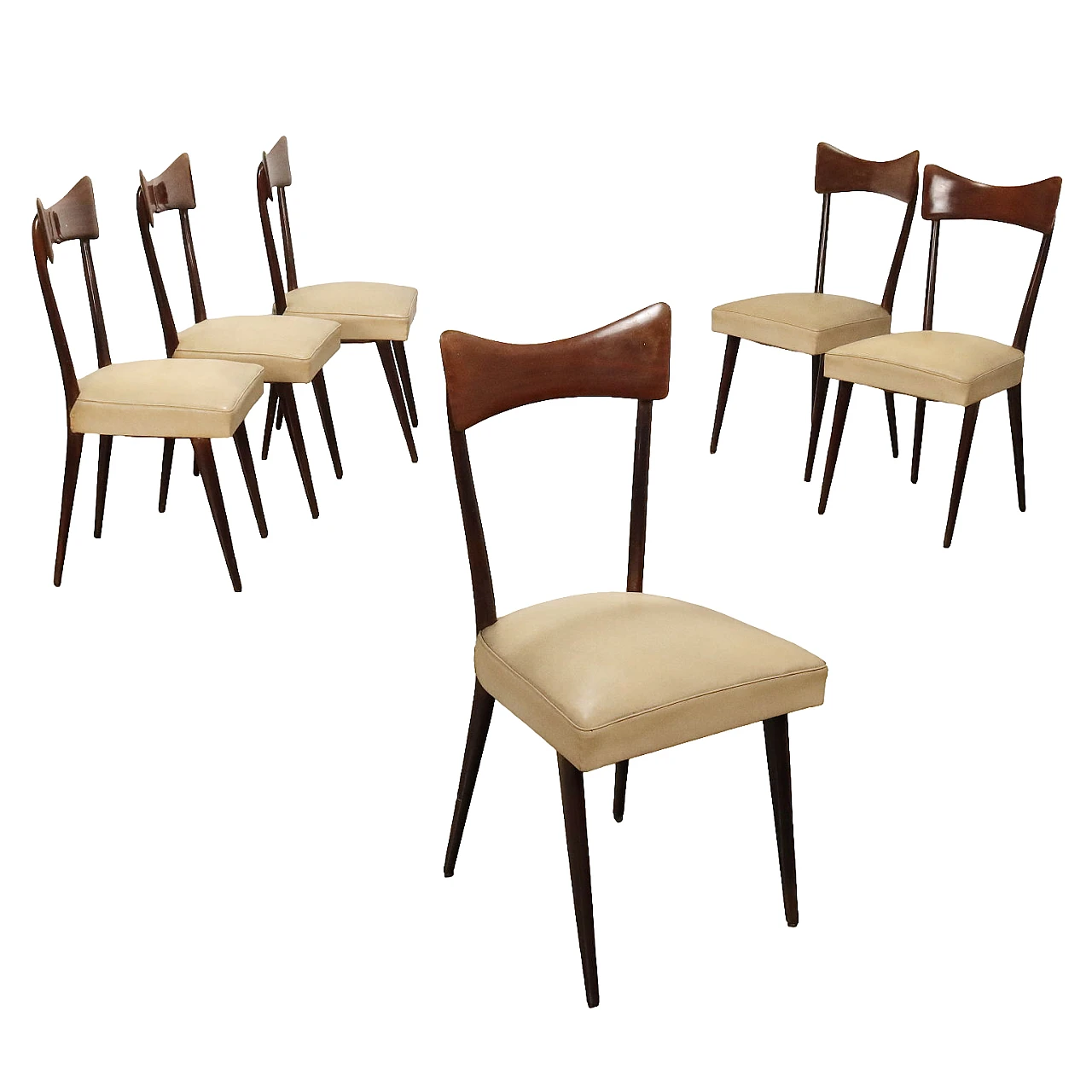 6 Chairs in stained beech and leatherette, 1950s 1