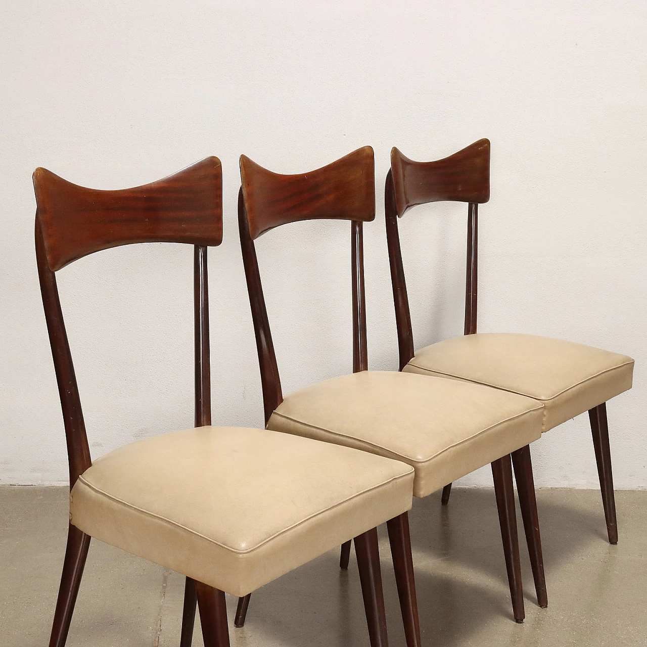 6 Chairs in stained beech and leatherette, 1950s 3