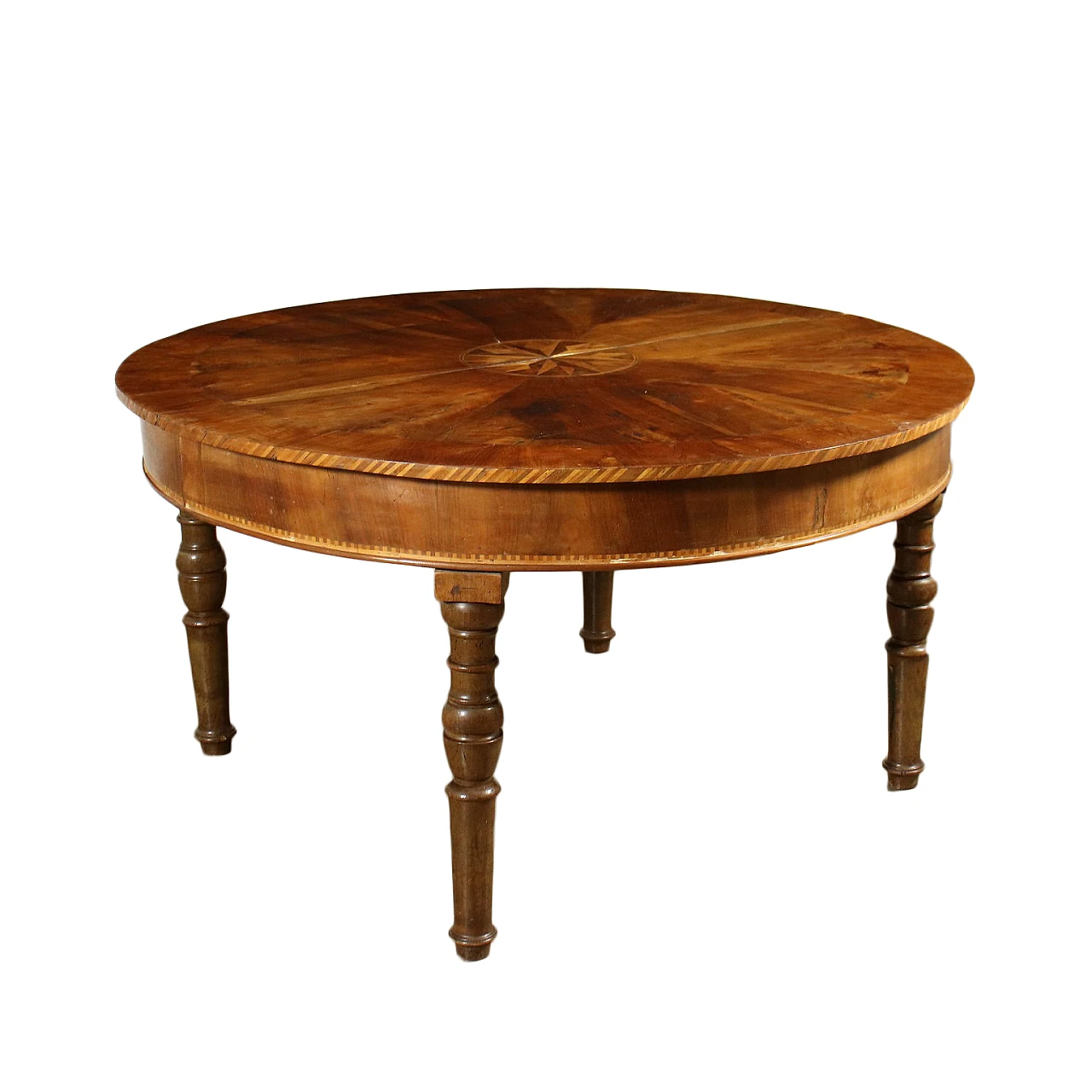 Lombard-Venetian extending wooden table with decorated top, 19th century 1