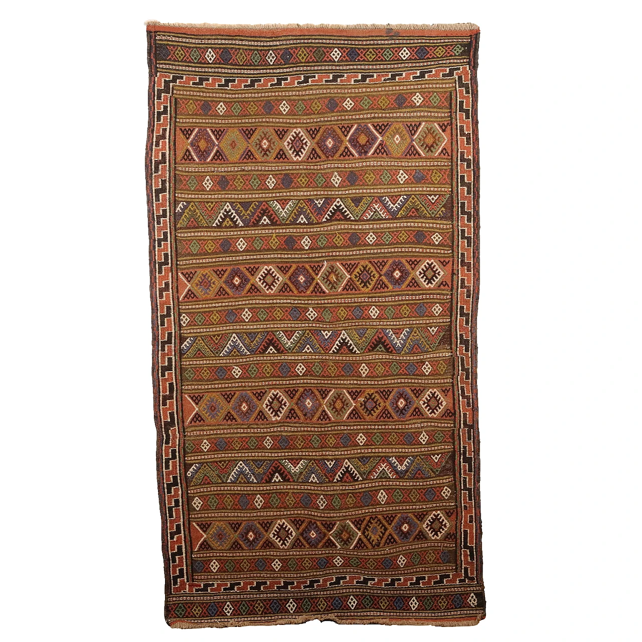 Tappeto Kilim in lana con decorazioni a rombo 1