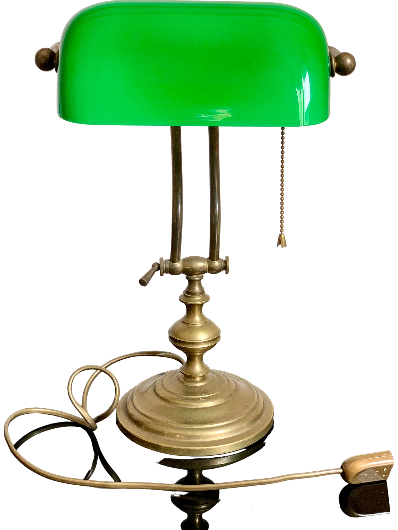 Lampada ministeriale in ottone e vetro opalino verde, anni '50 6